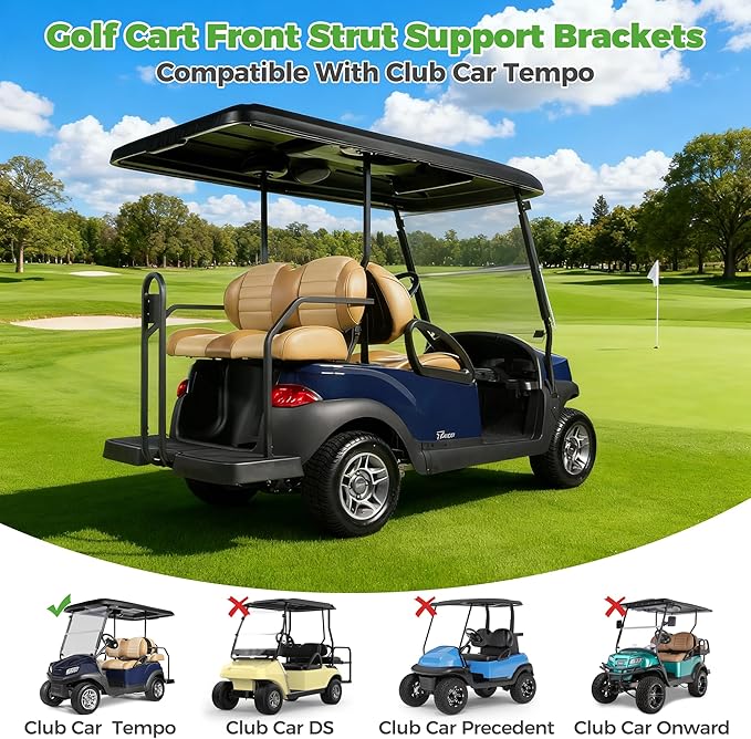 10L0L Golf Cart Front Roof Strut Brackets for Club Car Tempo with Steel Screw Bushings Repair Kit, Heavy Duty Strut Support Reinforcement Repair