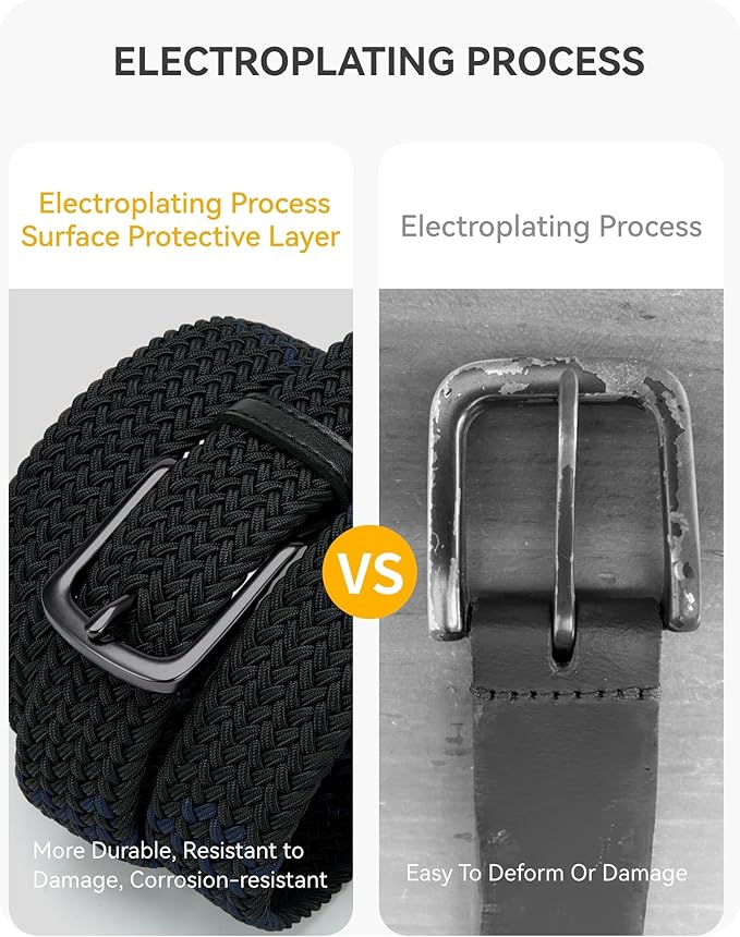 CHAOREN Stretch Belt Men 2 Pack - 1 3/8" Braided Golf Belts For Men - Casual Elastic For Pants and Jeans