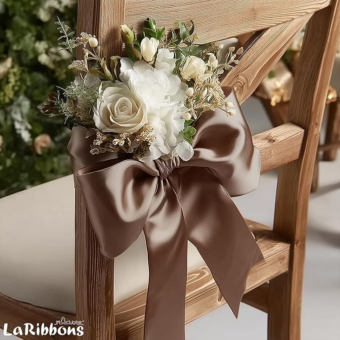 LaRibbons Brown Satin Ribbon 4 Inch 10 Yards Double Faced Luxury Mocha Silk - Image 4
