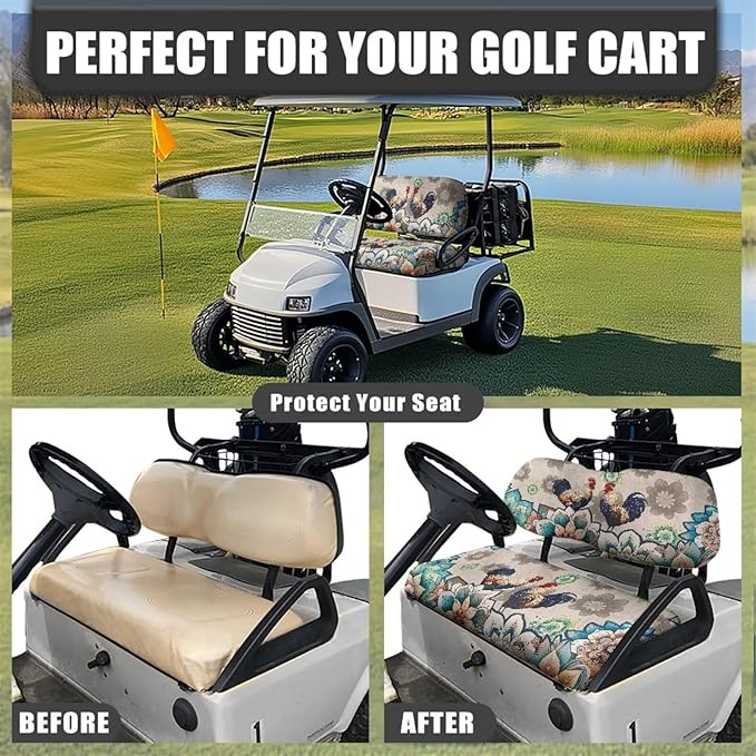 Suobstales Golf Cart Front and Rear Seat Cover Set for EZGO TXT RXV & Club Car DS 2 Passenger, Washable Bench Seat Covers Kit