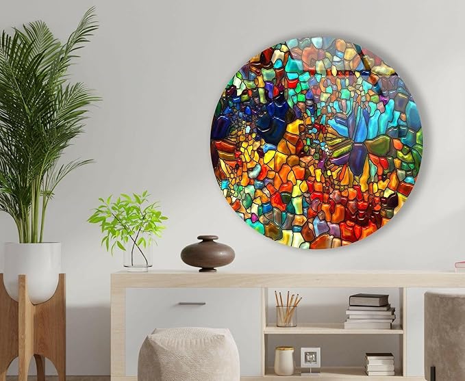 My Photostation.com 10'' Diameter Red Mosaic Round Glass Wall Art Tempered - Image 4