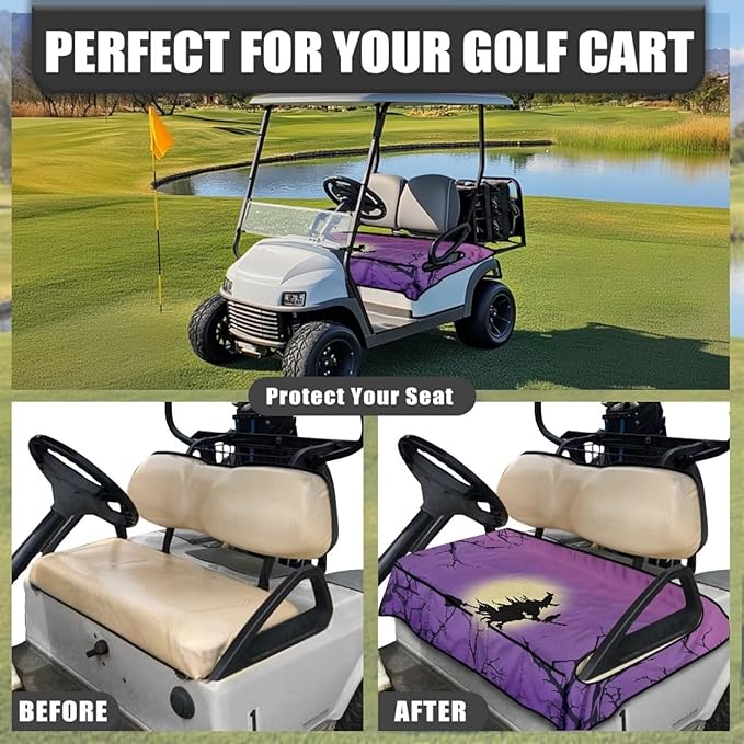 Golf Cart Seat Covers, Universal Golf Cart Seat Towel Blanket with 4 Front Pockets & Nonskid Bottom Fits for Club Car 2 Person Seats Golf Carts