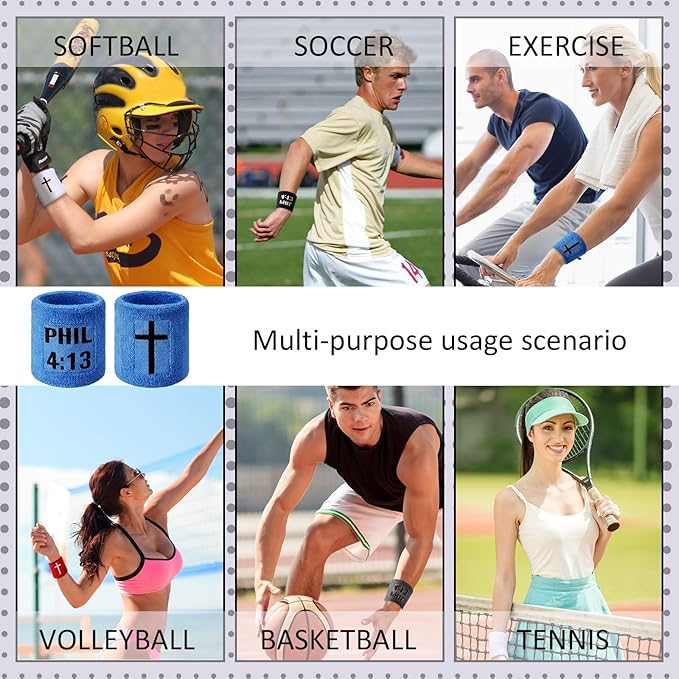Misdary 6 Pair Cross Wristband Football Baseball Drip Baseball Football Accessories Faith Cross Sports Wristband Sweat Band Athletic Christian Faith for Sports Basketball Gym Workout