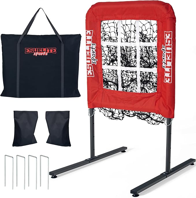 9 Hole Pitching Net with Strike Zone, Baseball Softball Pitching Target – Adjustable Height Portable Indoor Outdoor Training Equipment for Pitchers of All Levels, Coaches, and Players