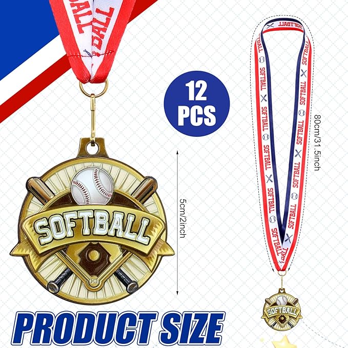 Ecation Medals with Neck Ribbons Soccer Awards Medals Baseball Team Awards Softball T-Ball Flag Football Trophy for Kids Sports Competitions Celebration Gift