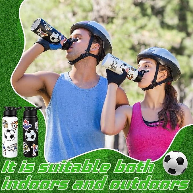 Ceenna 2 Pcs 24 oz Soccer Water Bottle with 50 Stickers, Stainless Steel Insulated Travel Tumbler Soccer Gifts for Team Sports Fans, Travel Gym Hiking Cycling Camping Bike Cages