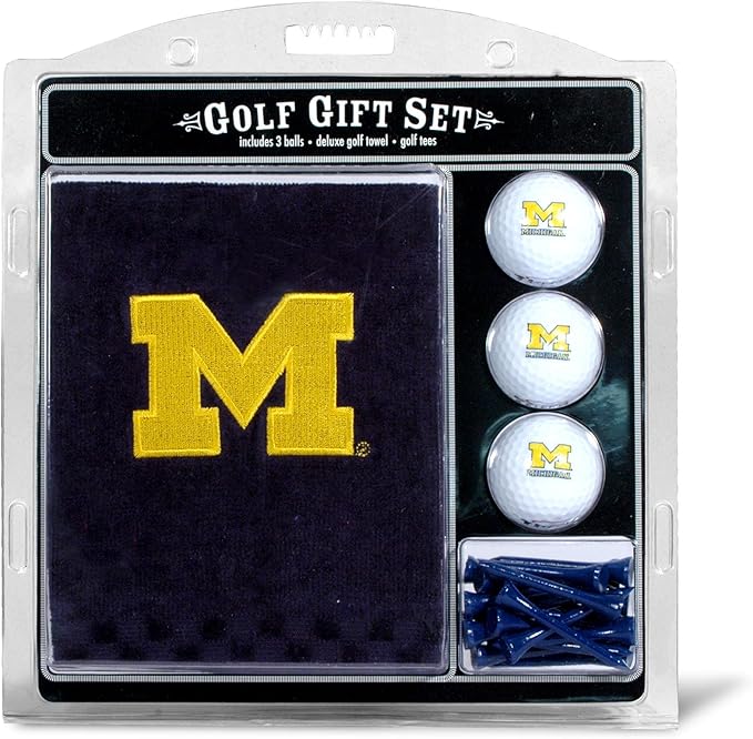 Team Golf NCAA Gift Set Embroidered Golf Towel, 3 Golf Balls, and 14 Golf Tees 2-3/4" Regulation, Tri-Fold Towel 16" x 22" & 100% Cotton