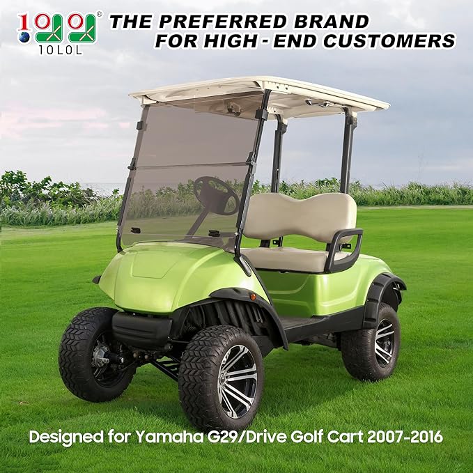 10L0L Tinted Windshield for Yamaha G29/Drive Golf Cart 2007-2016, 4MM Thicken, Foldable and Impact Resistant