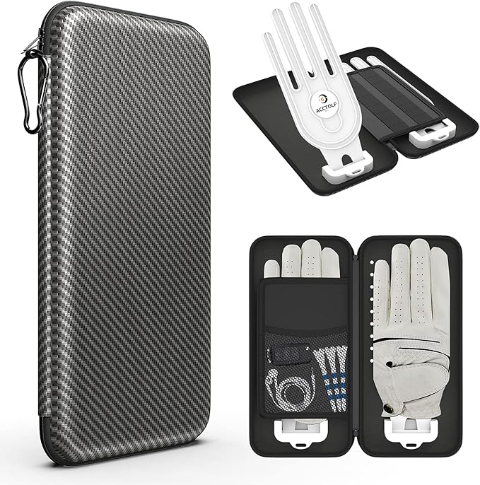Golf Glove Case, Golf Glove Case with Two Gloves Holder for Golf Bag Accessories, Golf Storage Organizer for Tees, Divot Tool, Ball Markers for Men and Women Golfers