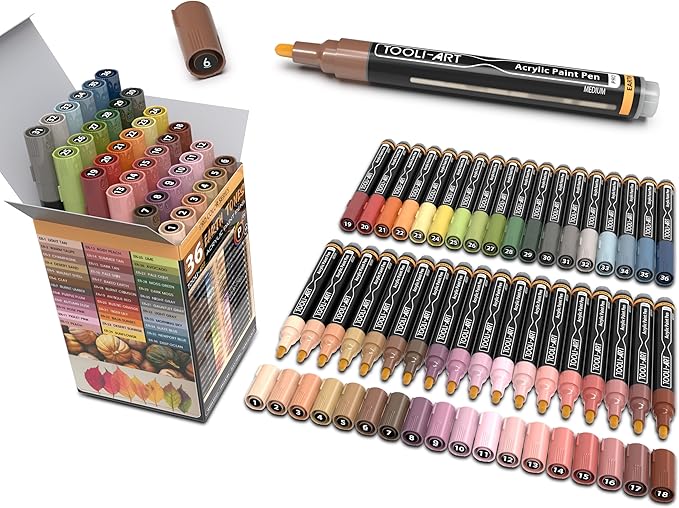 36 Acrylic Paint Pens Skin and Natural Earth Tone Marker Set by TOOLI-ART