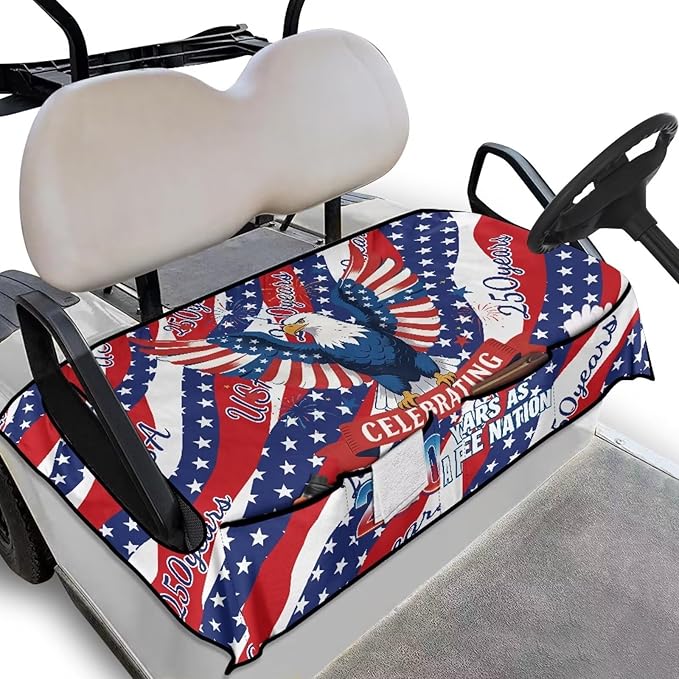 Golf Cart Seat Covers, Universal Golf Cart Seat Towel Blanket with 4 Front Pockets & Nonskid Bottom Fits for Club Car 2 Person Seats Golf Carts
