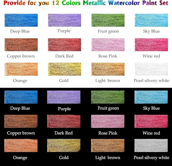 Emooqi Watercolor Paints Set, Metallic Glitter Watercolour Solid Paint Include - Image 3