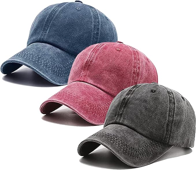 3 Pack Washed Plain Vintage Baseball Cap Cotton Adjustable Twill Bulk Low Profile Classic Dad Hat for Men/Women