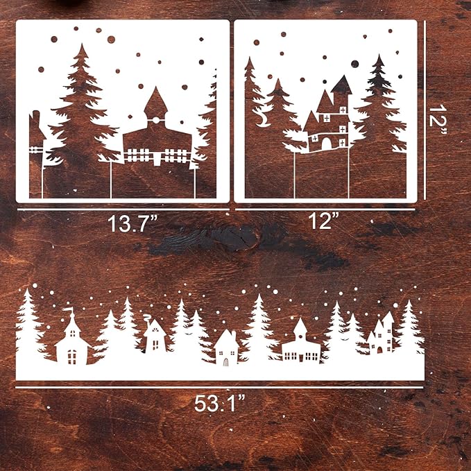Christmas Stencils for Window Glass Large Christmas Village Stencil for Wood - Image 2