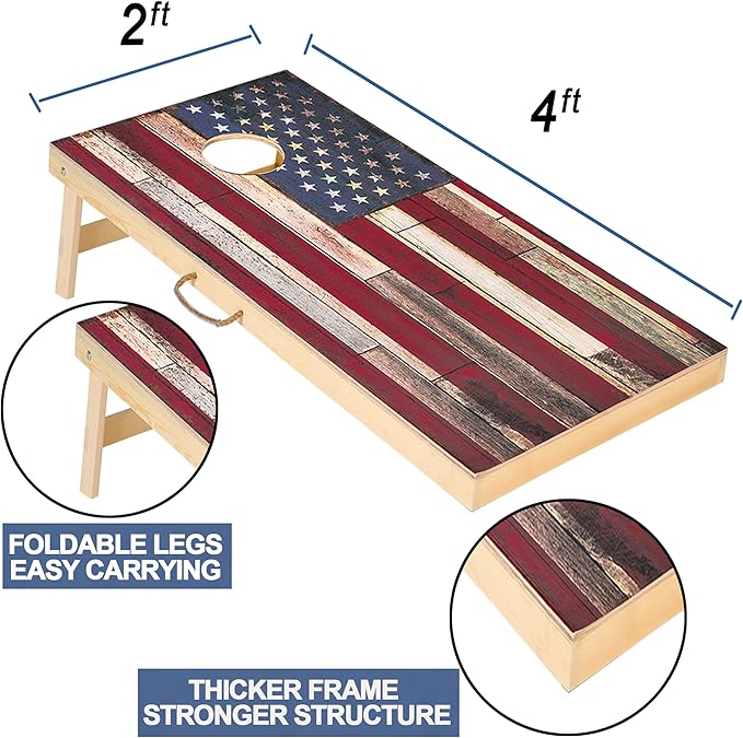 Solid Wood Vintage Cornhole Game Set, Two 4'x2'Cornhole Boards, 8 Cornhole Bags - Image 2