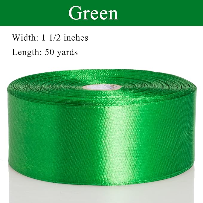1 1/2 Inch Green Solid Satin Ribbon, 50 Yards Craft Fabric Ribbon - Image 2