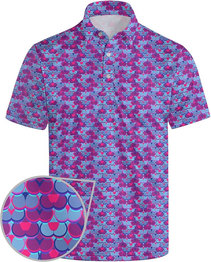 Golf Polo Shirts for Men Funny Print Short Sleeve Golf Shirts Performance Golf Polos