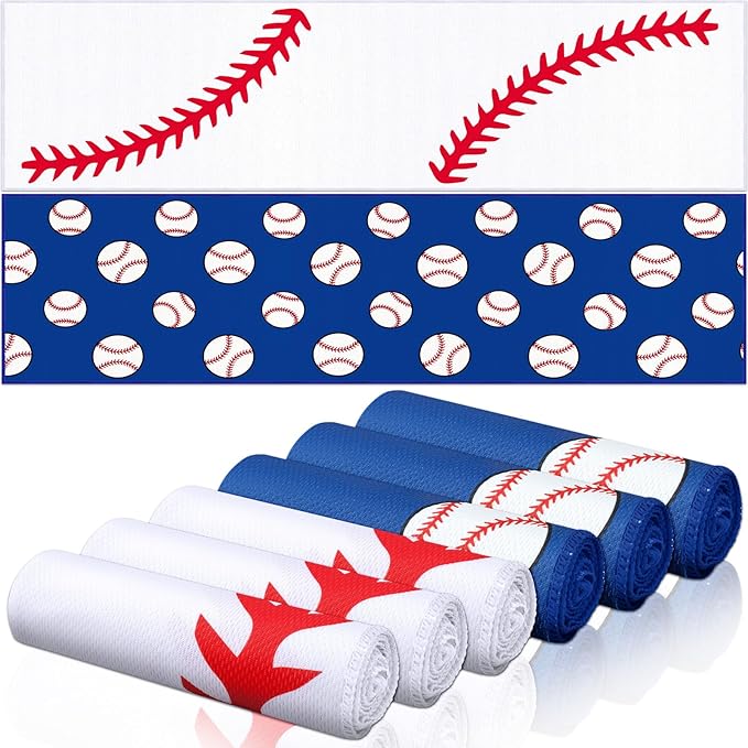 FuWeave 6 Pcs Sports Cooling Towels Baseball Basketball Softball Breathable Soccer Football Volleyball Microfiber Ice Towel Fast Drying for Party Favors Team Gift (Baseball,40 x 12 Inch)