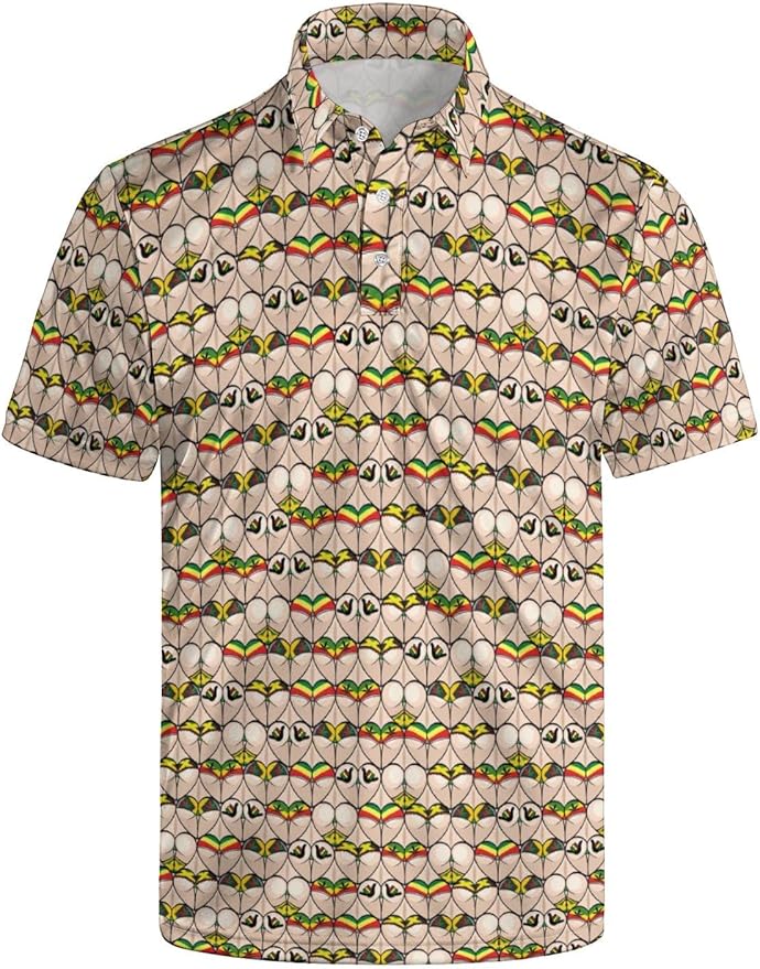 HUURAY Funny Golf Polos for Men Funny Print Short Sleeve Shirts Quick Dry Polo Shirts Hawaiian Shirt Performance Golf Outfits