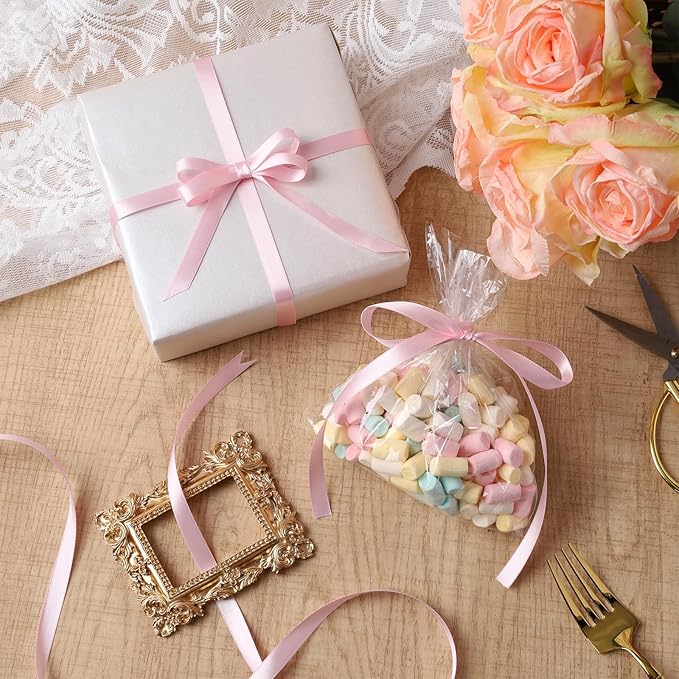 LaRibbons Light Pink Satin Ribbon 3/8 Inch 50 Yards Thin Luxury Double Faced - Image 4