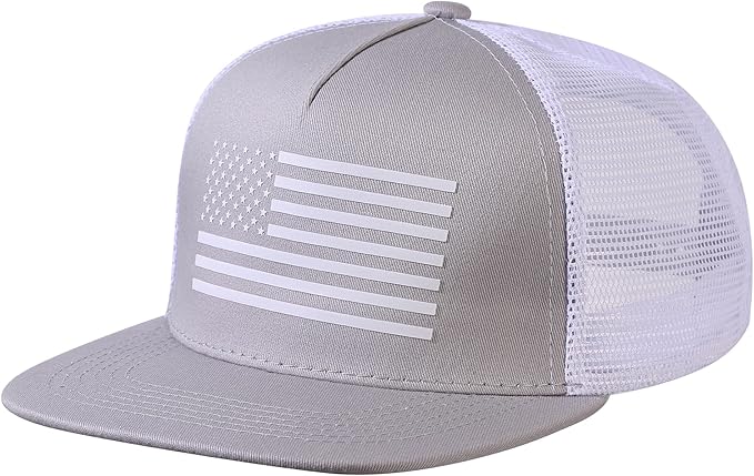 UALON Baseball Cap, Snapback Trucker Hat for Men & Women with American Flag and Adjustable, Breathable Mesh, Flat Bill Hats