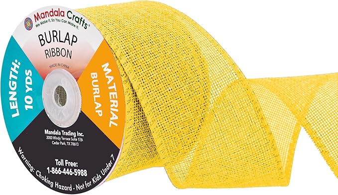 Mandala Crafts Yellow Burlap Ribbon 2.5 Inches Wide Jute Ribbons by MandalaCrafts