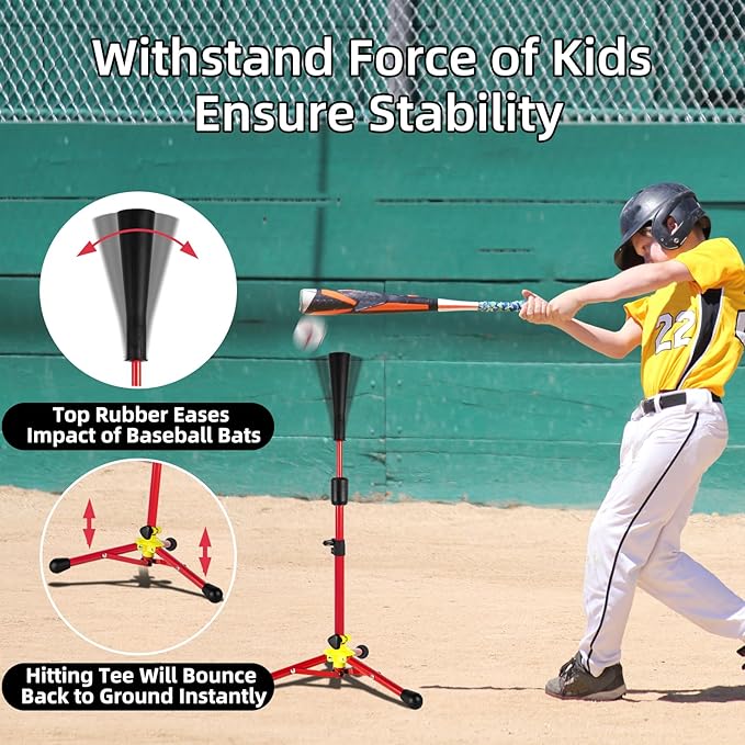 23.5 to 39.76 Inches Baseball Tee for Kids, Batting Tees for Baseball with Carry Bag, Portable Stable Tanner Tee, Baseball Training Equipment Aged 5-12, Softball Tee for Batting and Hitting