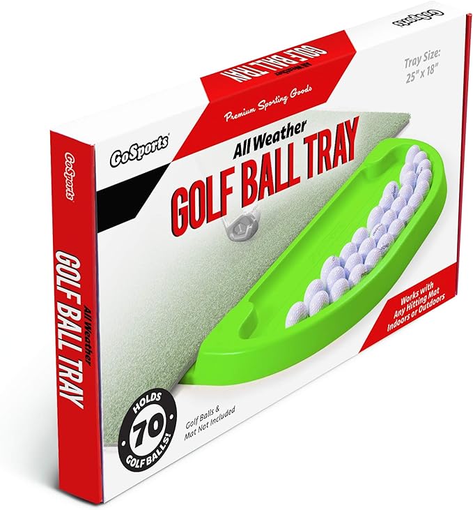 GoSports All-Weather Golf Ball Trays with 70 Ball Capacity - Black or Green - Compatible with All Hitting Mats