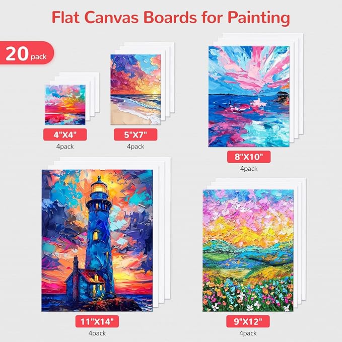 Canvas Boards for Painting 20 Pack, 4 of Each 4x4, 11x14 Primed White Art - Image 2
