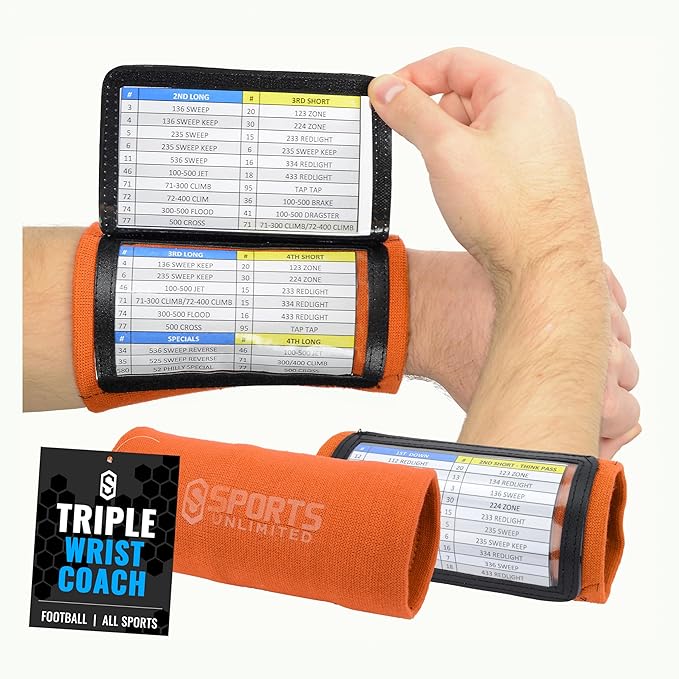 Sports Unlimited Youth Triple Wrist Coach, Football Wristbands for Plays, Baseball Wristbands, QB Arm Bands