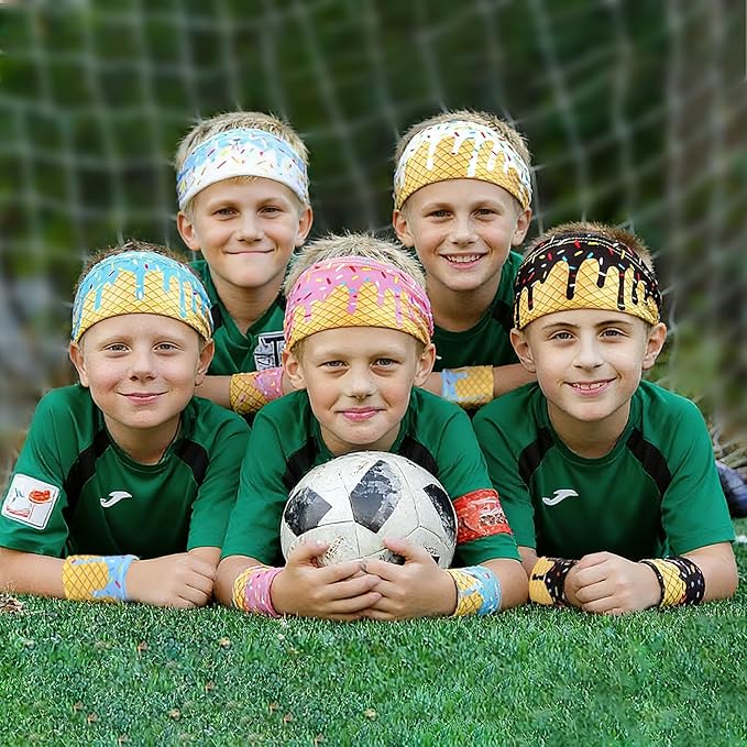Ice Cream Drip 12Pcs Youth Baseball Accessories Set - 6 Elastic Polyester Headscarves + 6 Non Slip Sports Wristbands with 6 Bags for Teenager Men Women, Basketball Football Gym Party Favors Team Gift