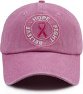 Believe Hope and Fight Hat for Women, Adjustable Cotton Embroidered Pink Ribbon Breast Cancer Baseball Cap