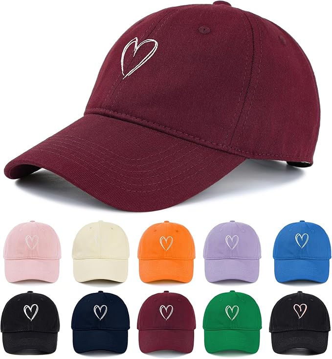 Zando 2026 Trendy Heart Baseball Caps for Women Men Girls Dad Adjustable Cute Cotton Trucker Hat for Casual Travel Sports