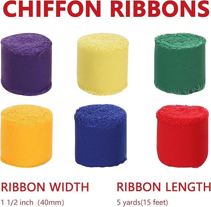 TONIFUL 6 Rolls Rainbow Set Chiffon Ribbon 1 1/2 Inch 5 Yards Fabric Silk - Image 2