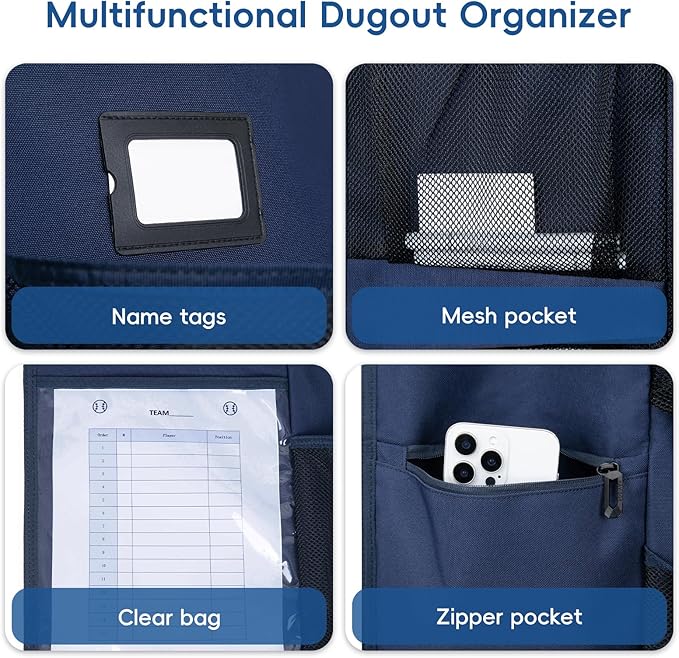 KAVIGOR Baseball/Softball Dugout Organizer - 15+ Helmet & Glove Storage Bag, Military-Grade 900D Fabric & 6 Reinforced Steel Hooks