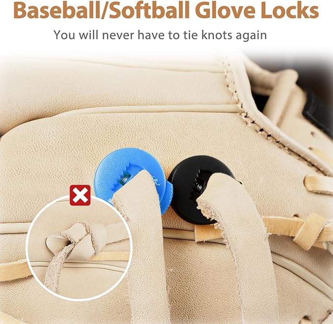 Glove Locks, 8-Pack Baseball/Softball Glove Lace Locks – Vibrant Colors, No Retie Knots, Spring-Lock Tech, Durable Design.
