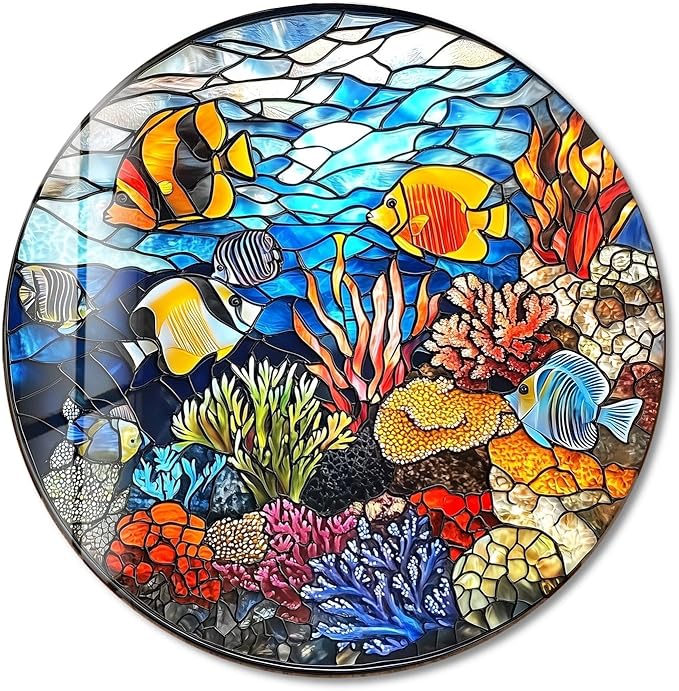 My Photostation.com 24'' Diameter Coral Reef Mosaic Round Glass Wall Art - Image 8