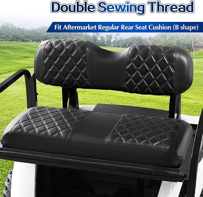 NOKINS 4PCS Golf Cart Diamond Seat Covers Kit,Front and Rear Seat Covers for Club Car Precedent/EZGO TXT/Yamaha Original Regular Seat Cushion (Black&Black Stitching, Fit Club Car DS Pre-2000)