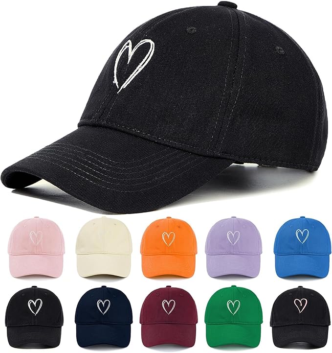 Zando 2026 Trendy Heart Baseball Caps for Women Men Girls Dad Adjustable Cute Cotton Trucker Hat for Casual Travel Sports