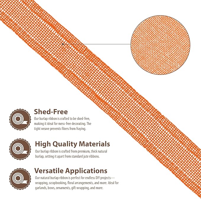 Mandala Crafts Orange Burlap Wired Ribbon 1 Inches Wide Jute Ribbons - Image 3