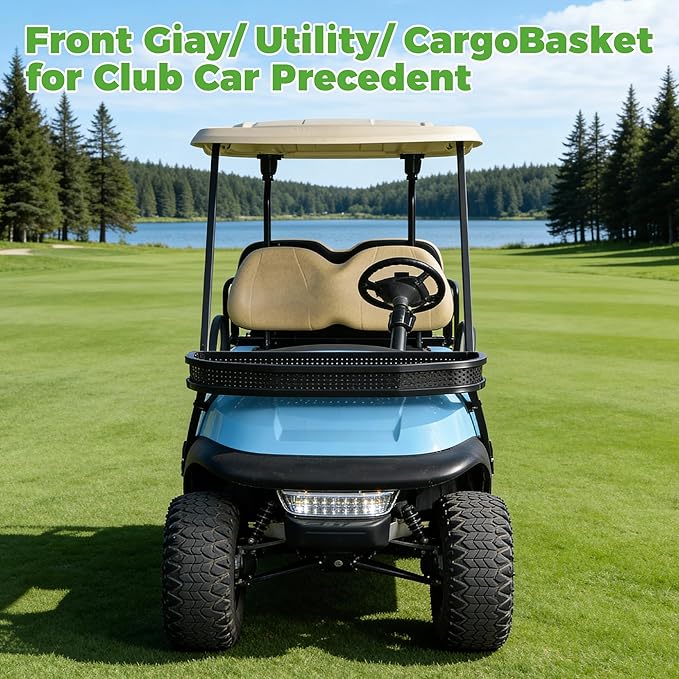 10L0L Golf Cart Front Cargo Basket for EZGO TXT/RXV、Club Car DS/Precedent、Yamaha G22/G29 - Heavy-Duty Steel Mesh Storage Rack, Gas/Electric Compatible