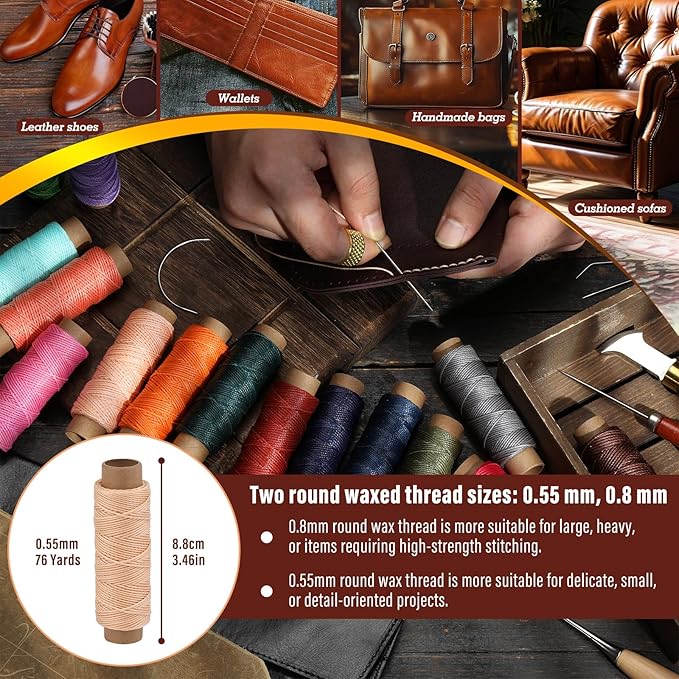 0.55 mm Round Waxed Thread, 14 Colors 76 Yards Spool Wax Coated String - Image 5