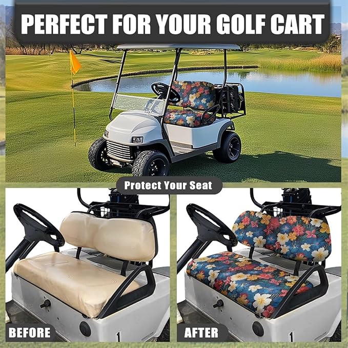 Suobstales Golf Cart Front and Rear Seat Cover Set for EZGO TXT RXV & Club Car DS 2 Passenger, Washable Bench Seat Covers Kit