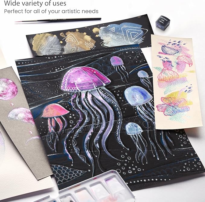 ARTEZA Metallic Watercolor Paint Set – 12 Iridescent Half Pans, Compact Travel - Image 5