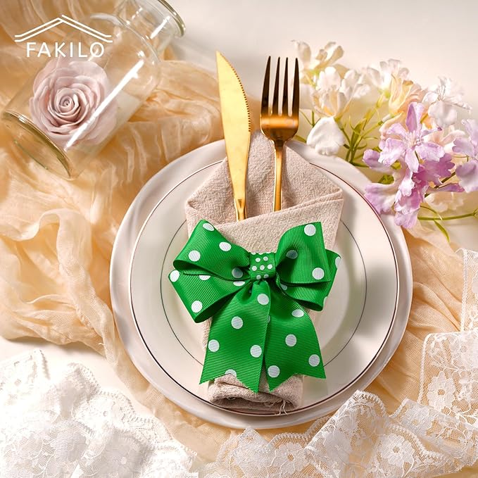 Polka Dot Grosgrain Ribbon 1.5 Inch, 25 Yards Spool Green and White Polka Dot - Image 5