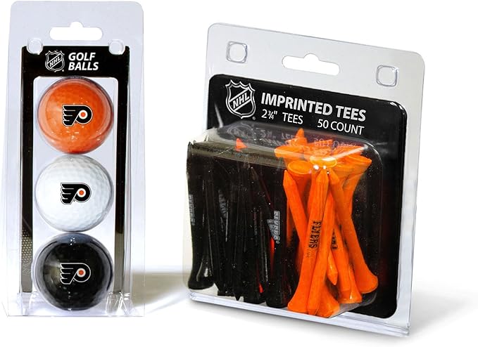 Team Golf NHL Philadelphia Flyers 3 Golf Balls and 50 Golf Tees Logo Imprinted Golf Balls (3 Count) & 2-3/4" Regulation Golf Tees (50 Count), Multi Colored