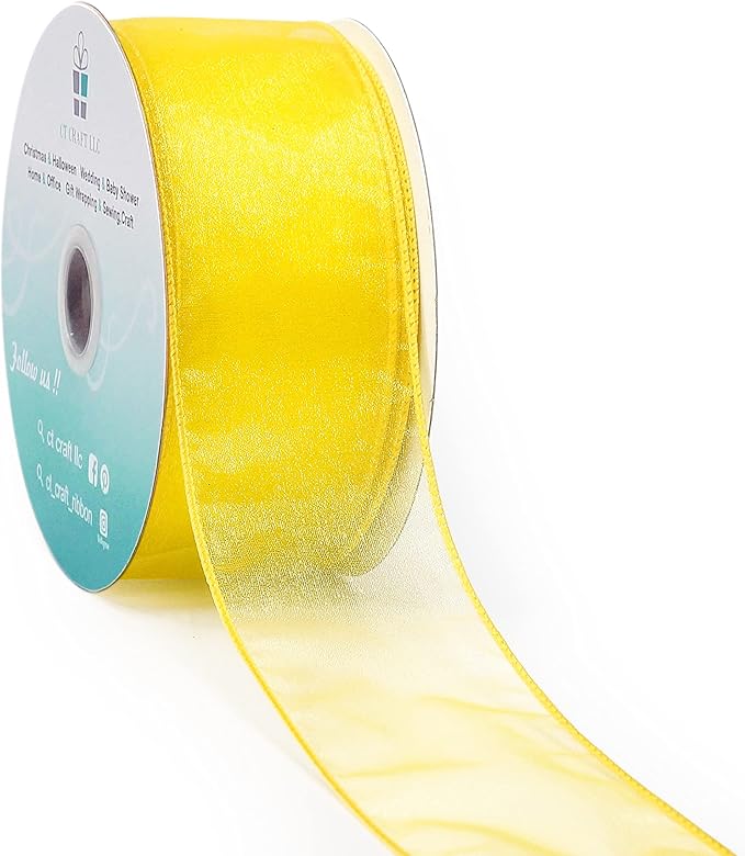CT CRAFT LLC Sheer Organza Wired Ribbon 2.5" x 50Yards Yellow by CTCRAFTLLC