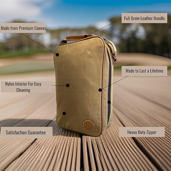 Lumberjack Plaid Golf Shoe Bag - Canvas and Leather, Large Travel Organizer for Men and Women, Breathable Sneaker Carrier