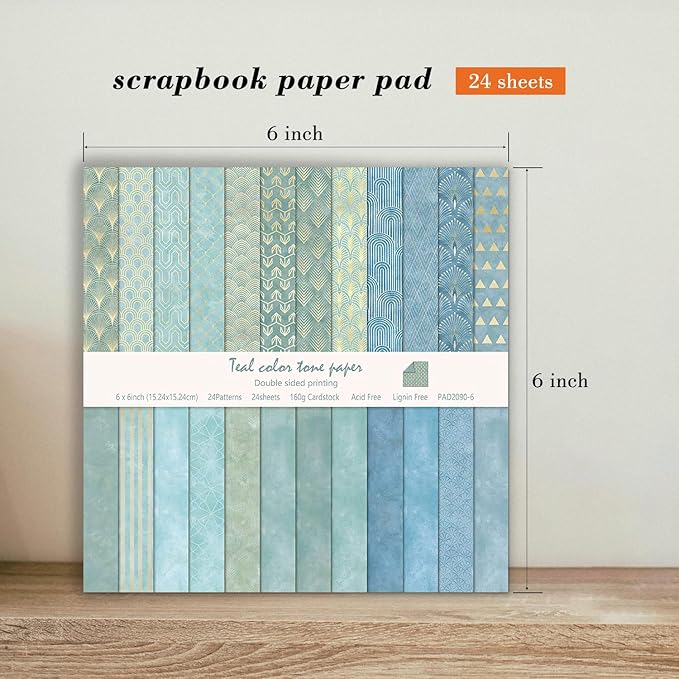 6''x 6'' Blue Geometric Scrapbook Paper Pad- 24 Sheets Double Sided Paper - Image 3