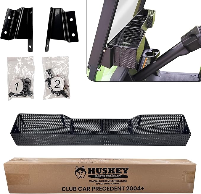 Huskey Golf Cart Front Basket Storage Basket Dash Basket Compatible W/EZGO TXT/RXV,Club Car DS (2000.5+) Precedent/Tempo/Onward,Yamaha G29 Drive2 2007+ One Piece Solid Design & Larger Compartments